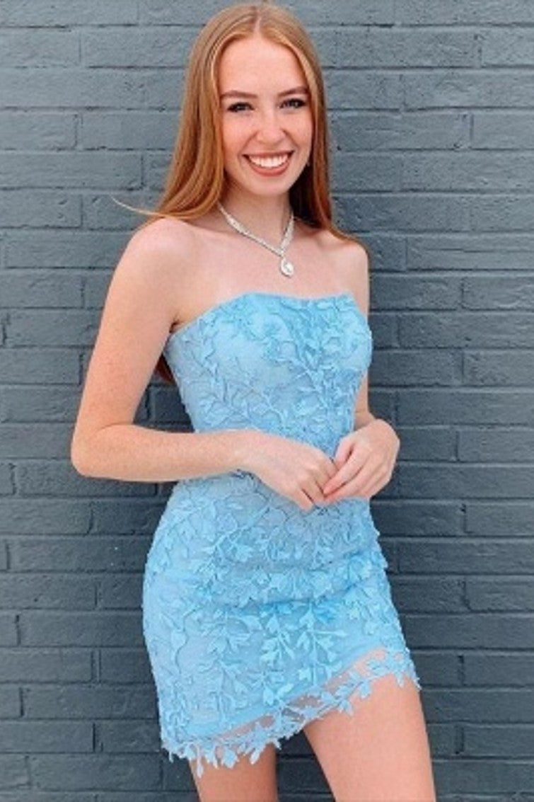 Lace Strapless Sleeveless Short Homecoming Dresses