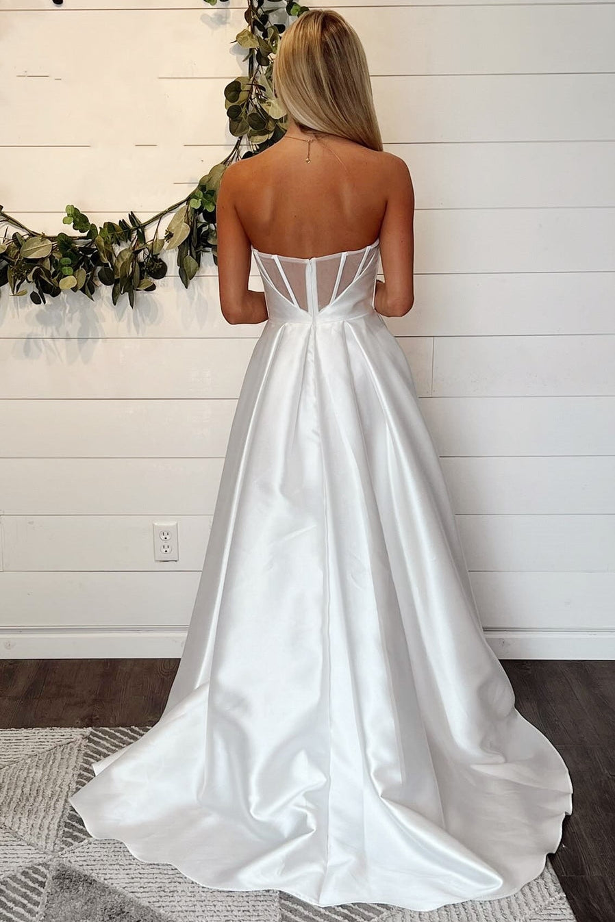 A-Line Long Wedding Dress With Strapless Sheer Back