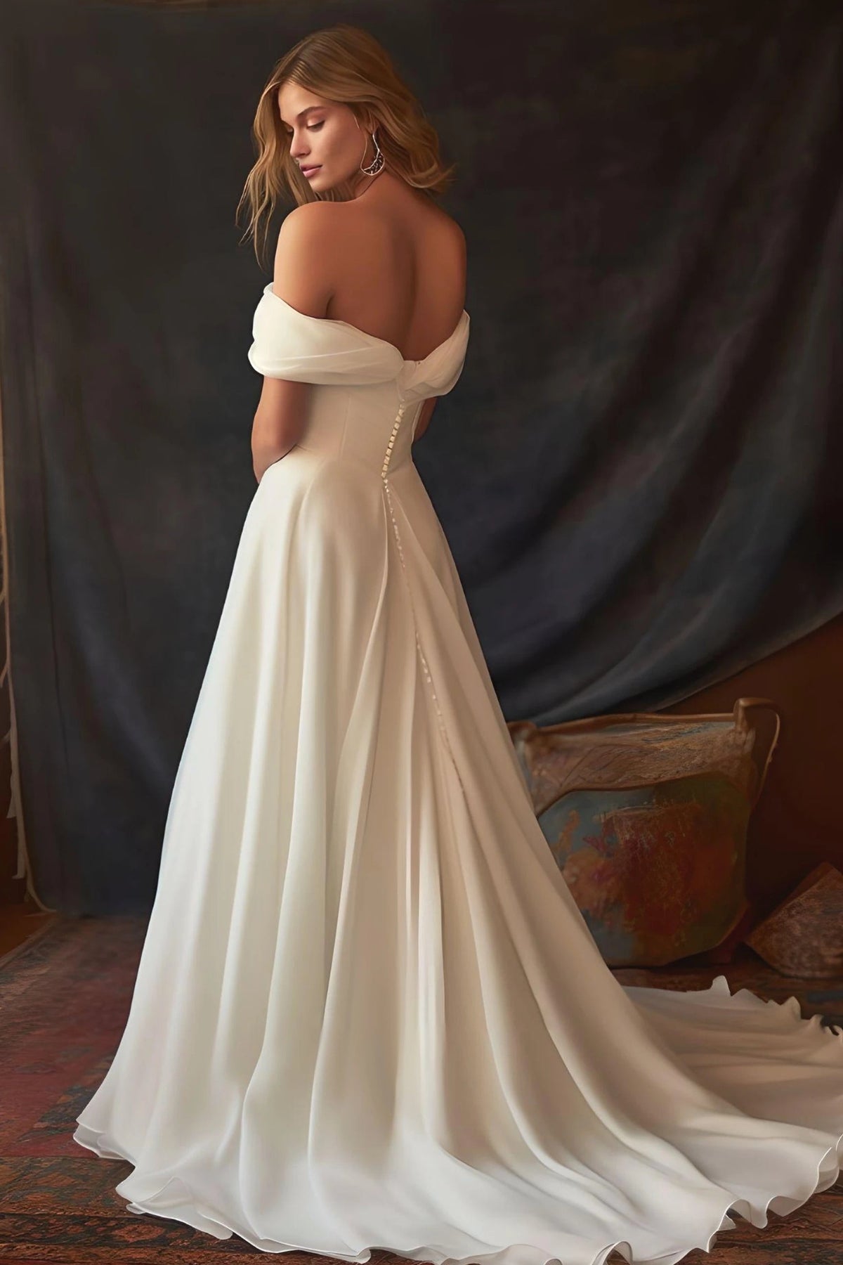 A-Line Chiffon Sleeveless Off-the-Shoulder Wedding Dress