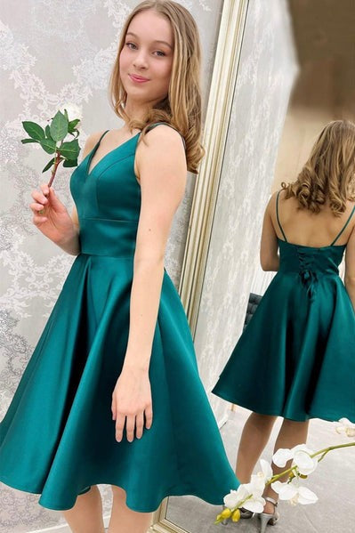 V Neck Open Back Homecoming Dress Short Prom Dress