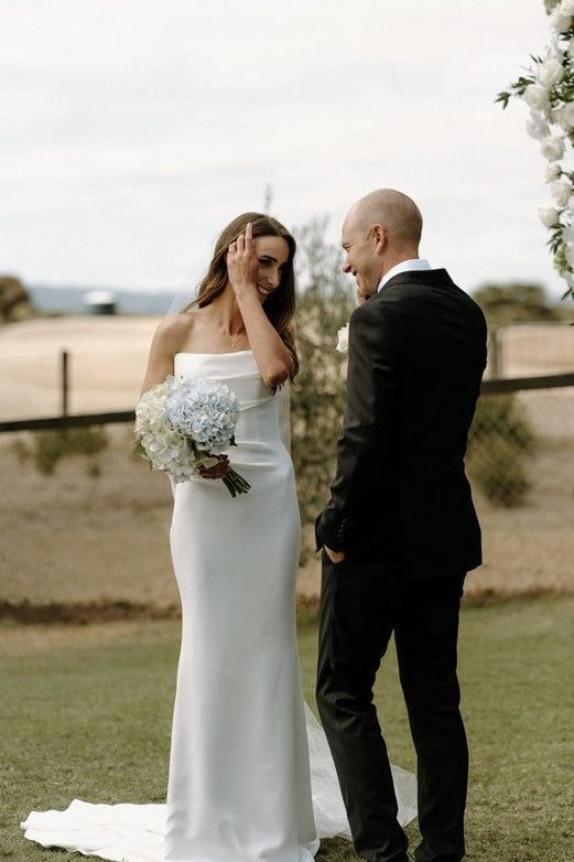Mermaid Satin Sleeveless Wedding Dress With Sweep Train