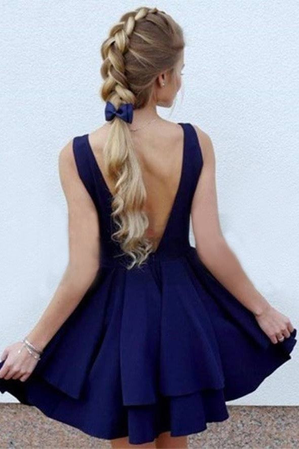 Backless Short A-line Homecoming Dress with Ruffles