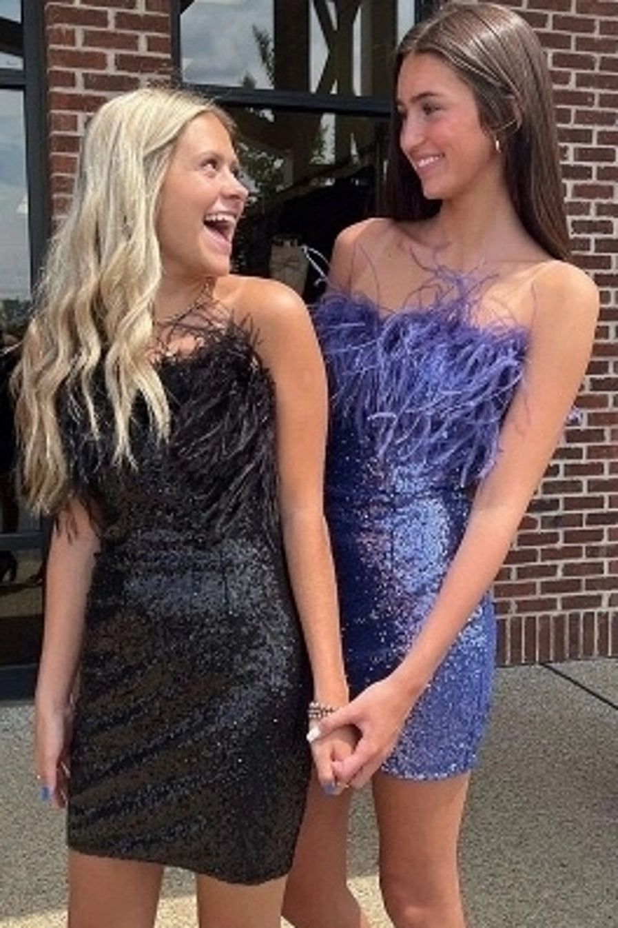 Column Homecoming Dress Short Prom Dress with Sequins and Feathers