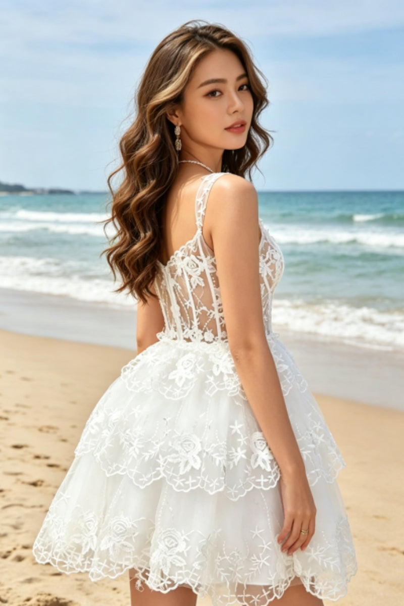 A-Line Off-the-Shoulder Corset Homecoming Dresses with Lace