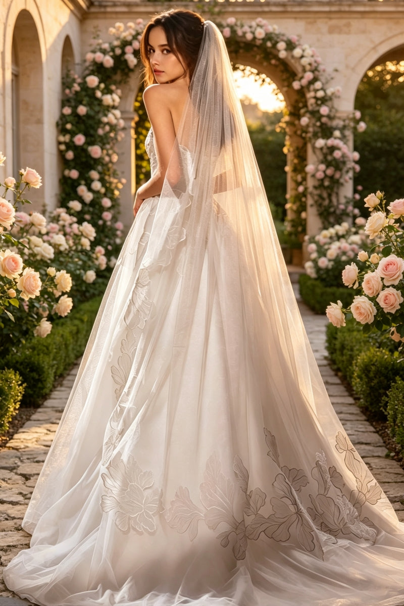 A-Line Sweetheart Sleeveless Lace Tulle Wedding Dress