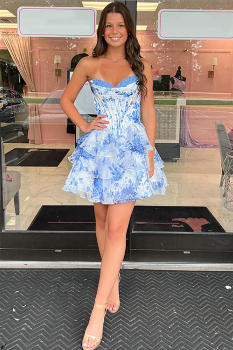 Cute Corset A-Line Short Homecoming Dresses with Ruffles