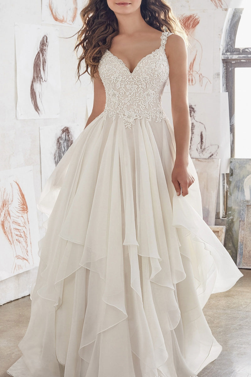 Double Shoulder with Lace Chiffon Wedding Dress