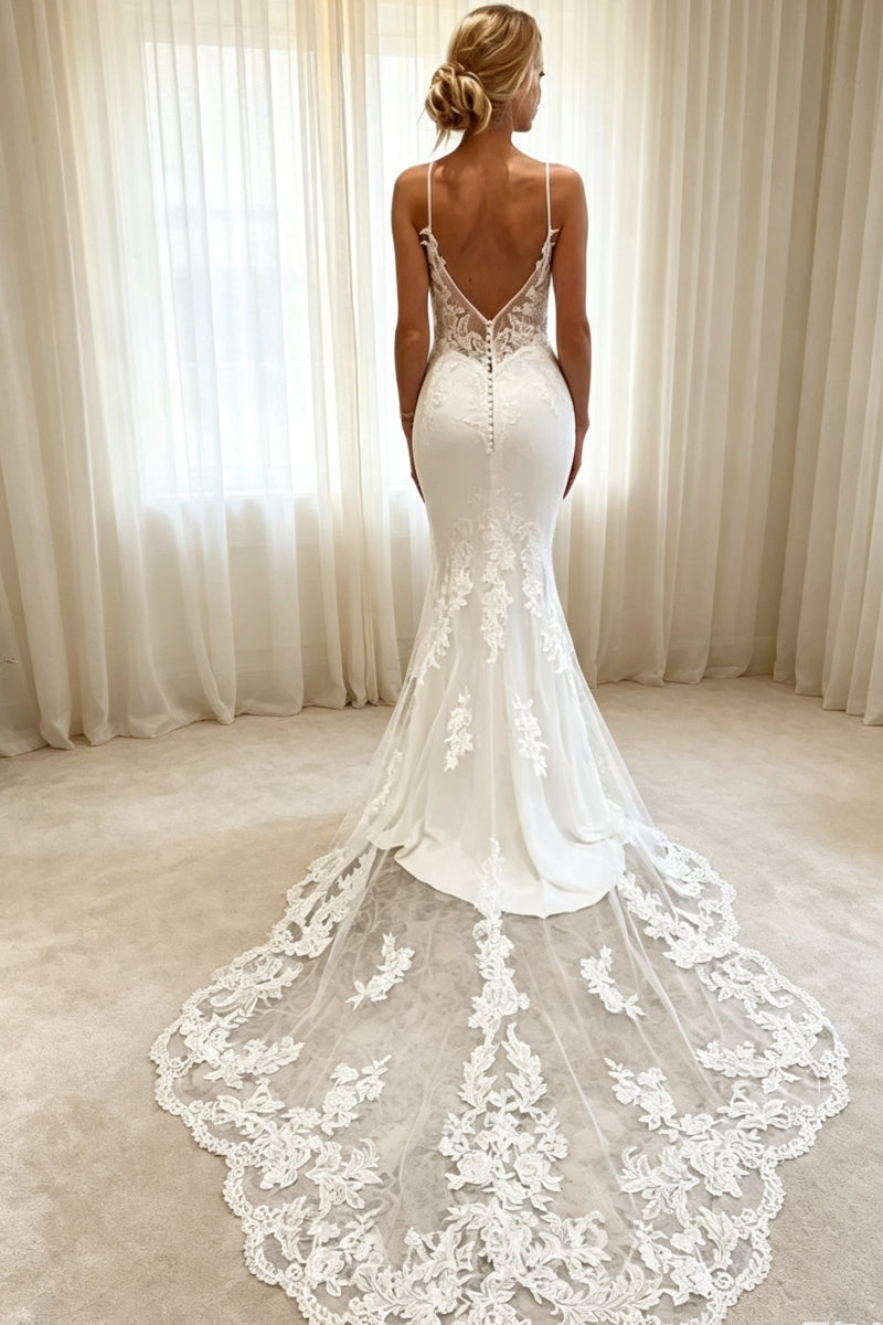 Exquisite V-Neck Mermaid Stretch Crepe Wedding Dresses