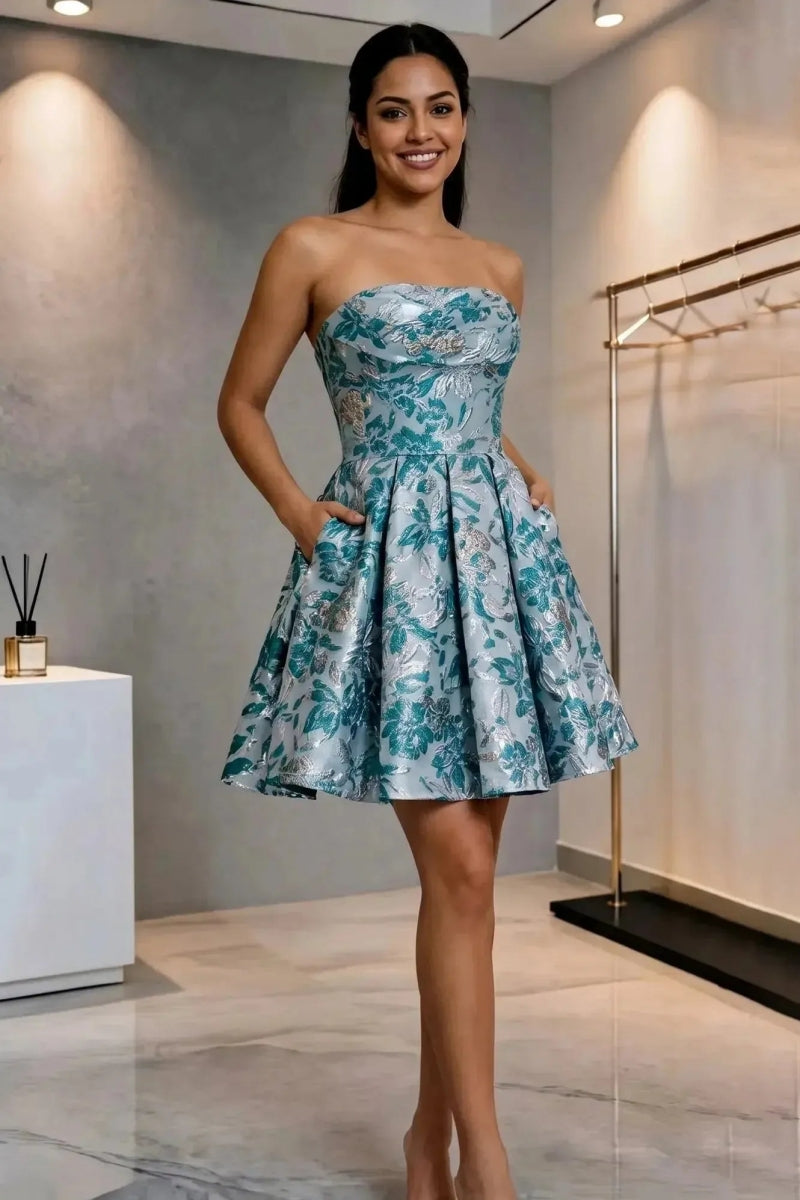 homecoming dresses with pockets Floral Brocade A-Line Strapless – Mylunadress Pretty Light Blue Sparkly upload-20240124 Picture Color Color:As_Picture