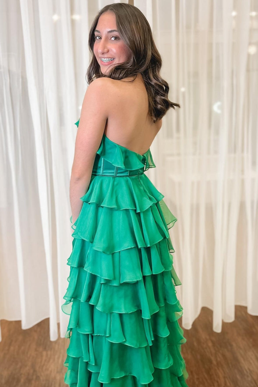 Halter Ruffles Tiered Prom Dress with Slit