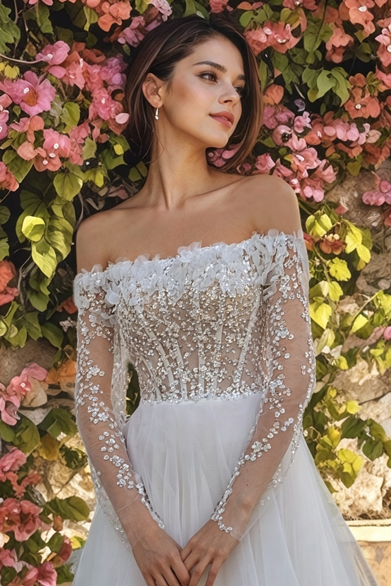 Lace A-Line Off-The-Shoulder Long Sleeves Wedding Dress