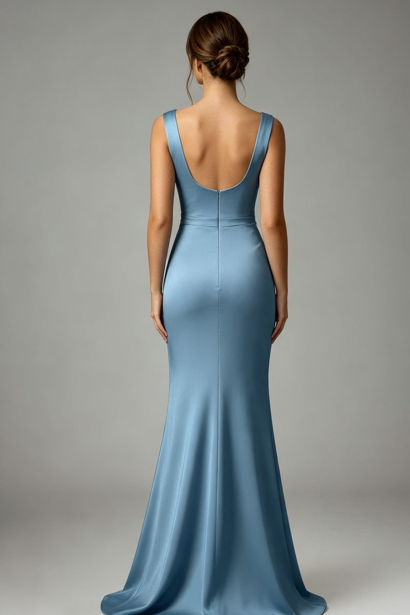 Mermaid Crew Satin Long Prom Dress Evening Dress