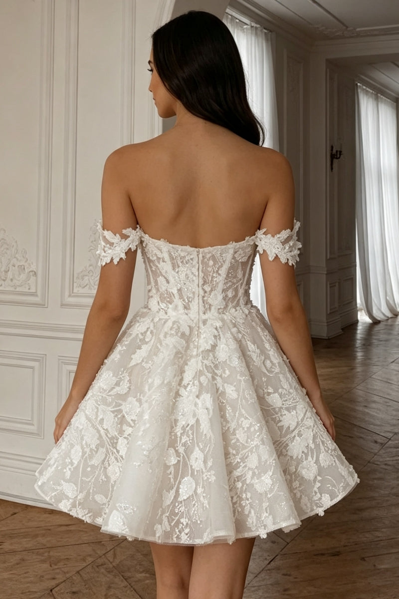 Off-The-Shoulder A-Line Tulle Homecoming Dress with Appliques Wedding Dress