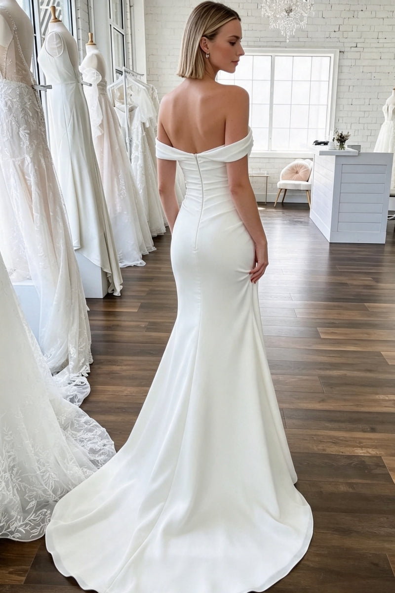 Off-The-Shoulder Mermaid Satin Wedding Dress