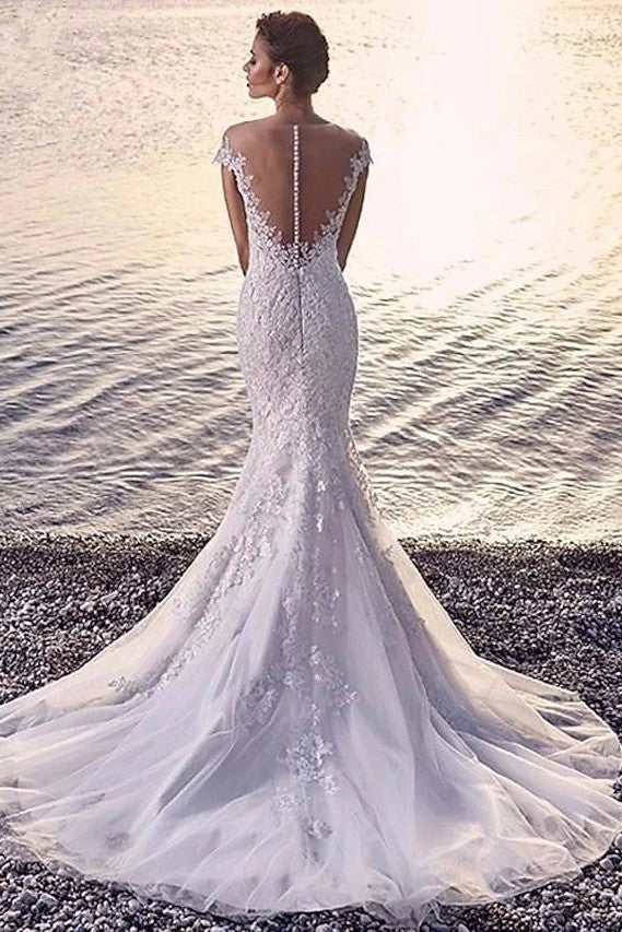 Off The Shoulder Mermaid Wedding Dresses With Lace Appliques