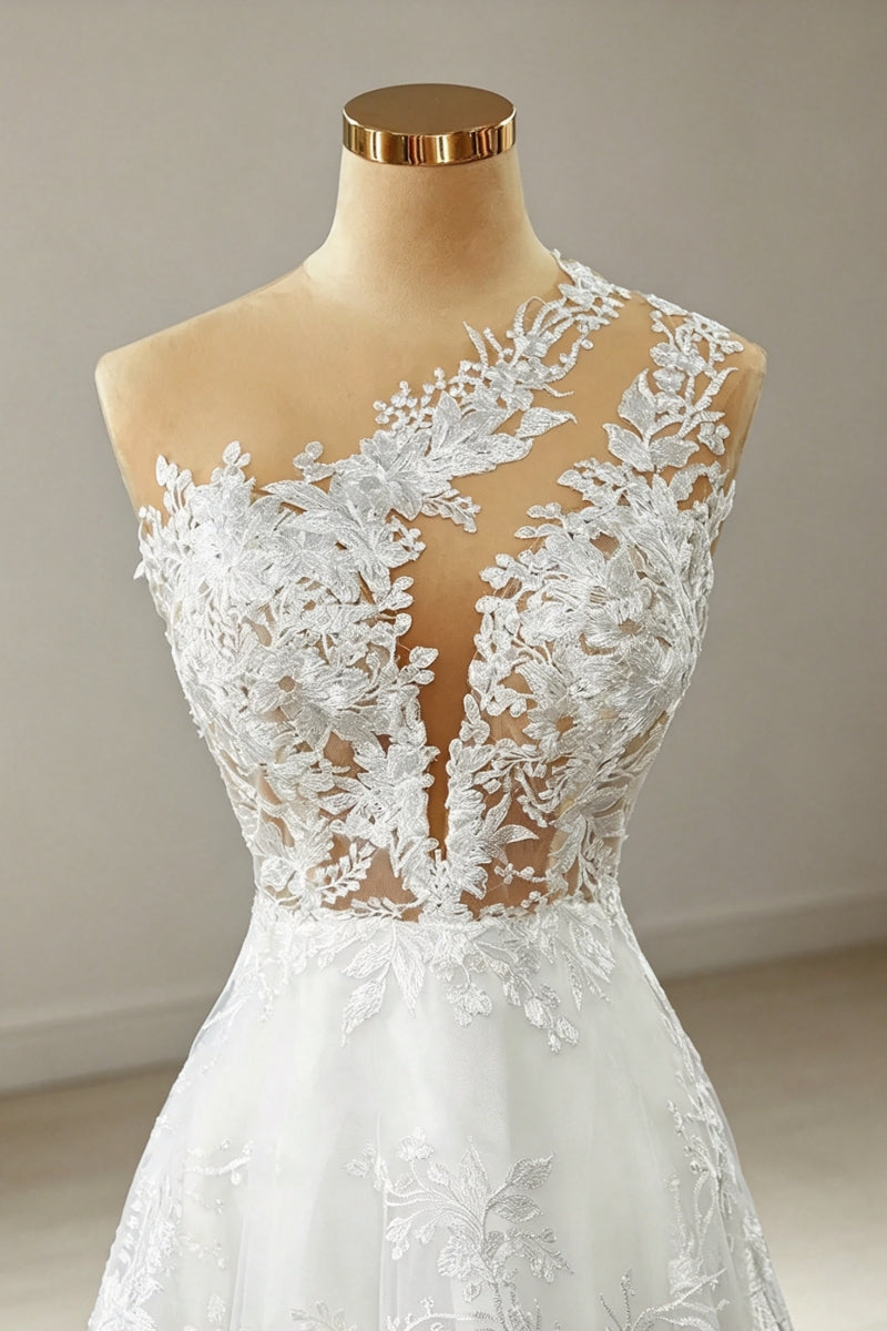 One Shoulder A-Line Tulle Homecoming Dresses wtih Appliques Lace