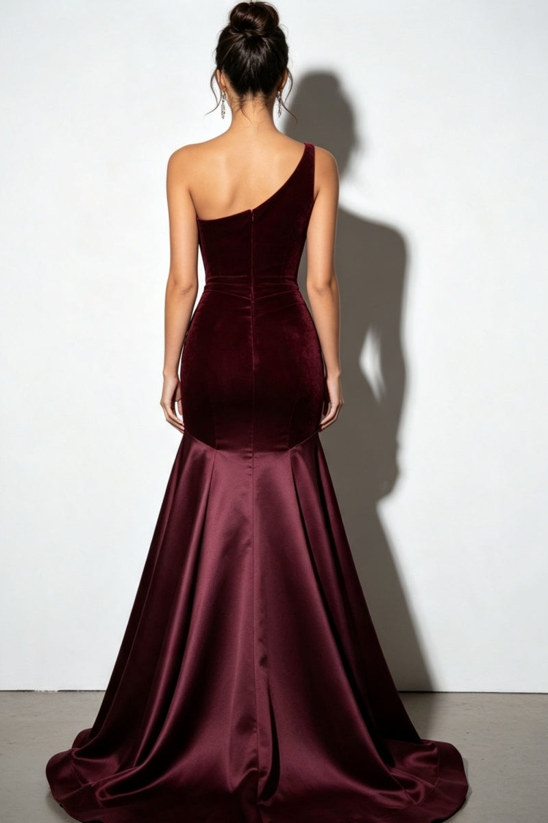 One-Shoulder Mermaid Satin Long Prom Dress Evening Dress