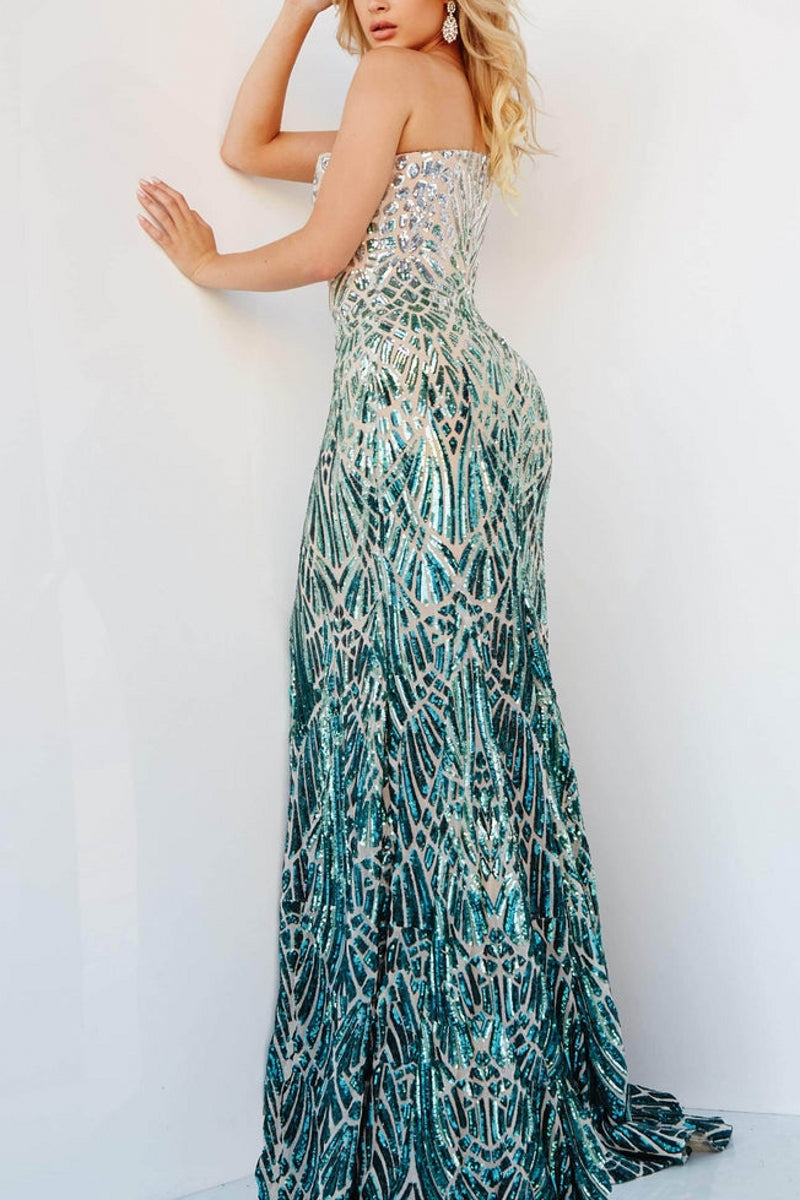One-Shoulder Mermaid Sequined Long Prom Dress