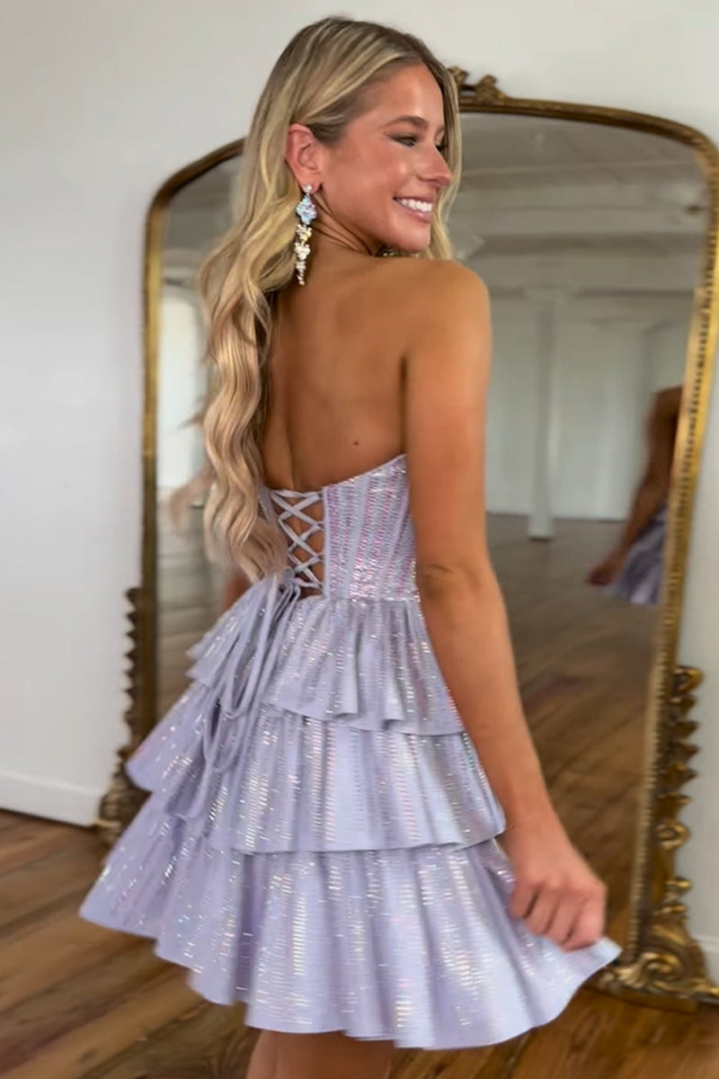 Sparkly A-Line Sweetheart Homecoming Dresses with Ruffles