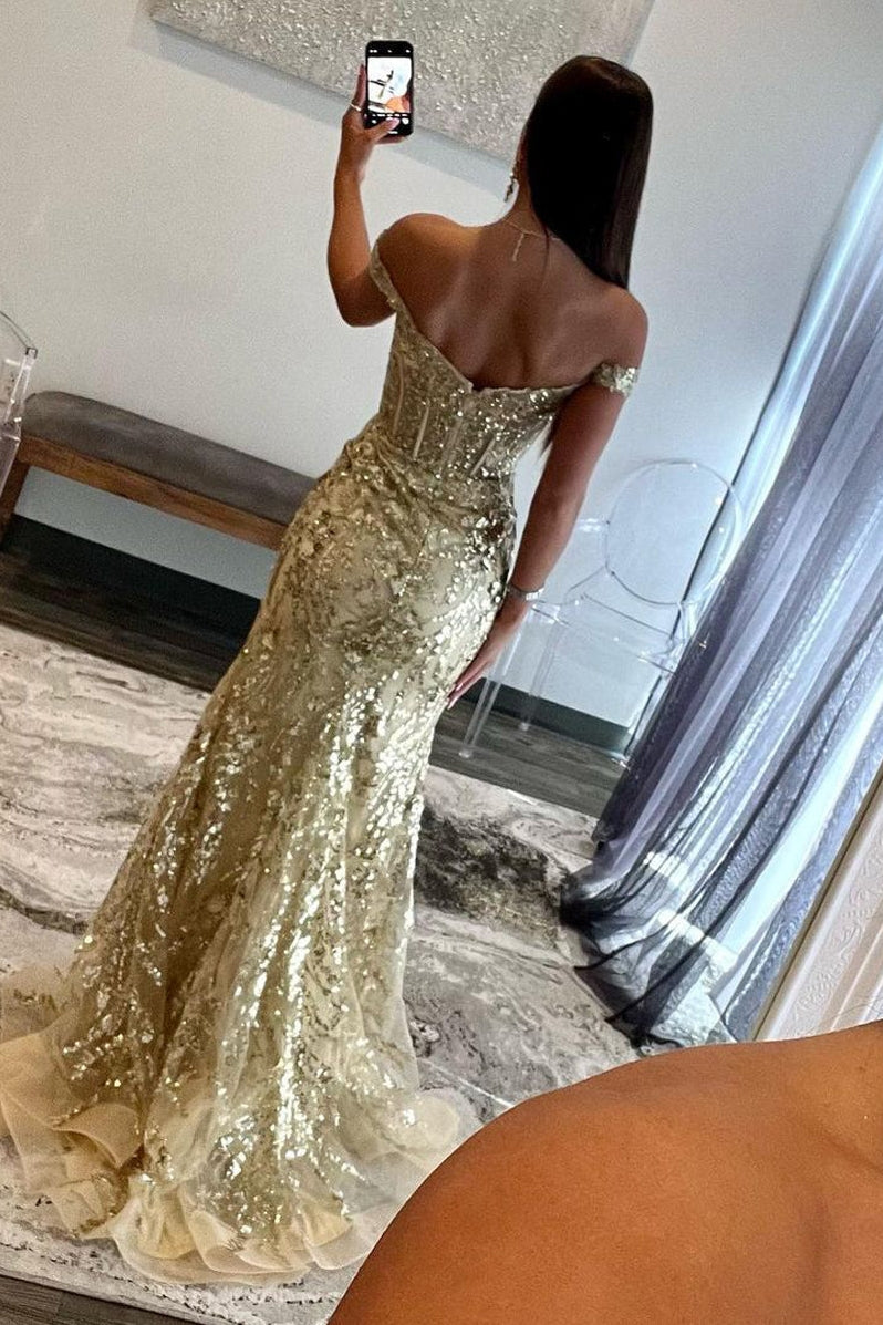 Sparkly Sequin Mermaid Prom Dress With Illusion Corset And Slit