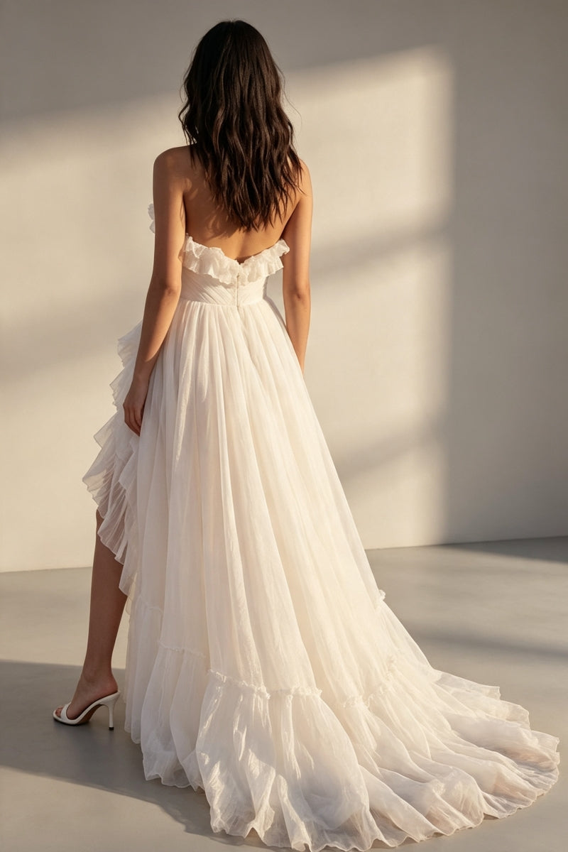 Strapless A-Line Chiffon Wedding Dress with Ruffles
