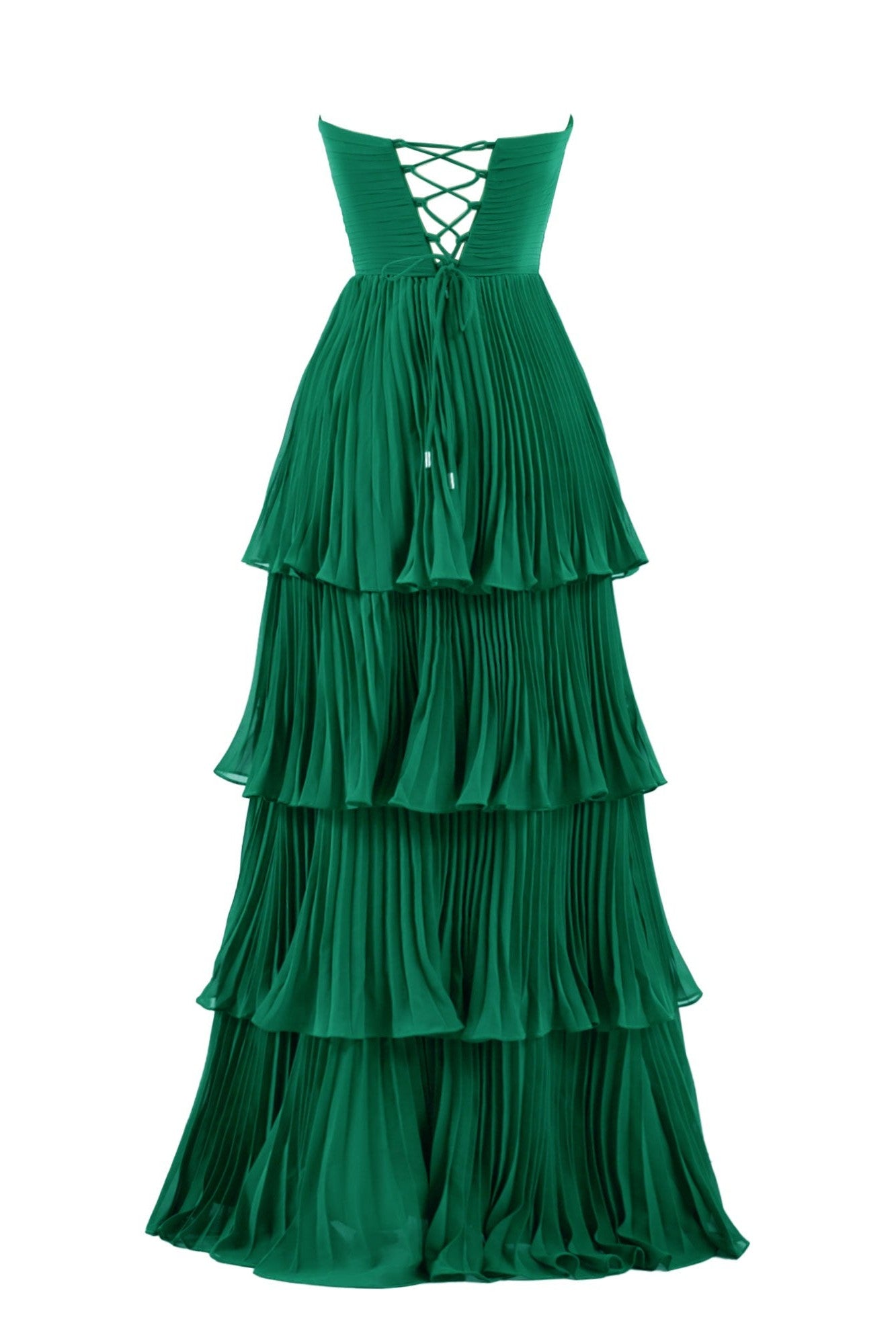 Strapless Pleated Tiered Formal Gown With Lace-Up Back