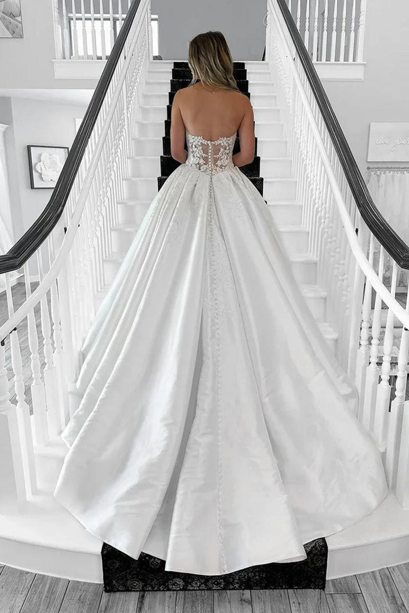 Strapless Sweetheart A-Line Wedding Dress with Lace