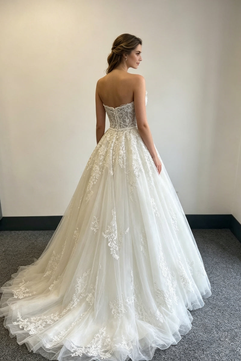 Strapless Sweetheart A-Line Wedding Dress with Lace