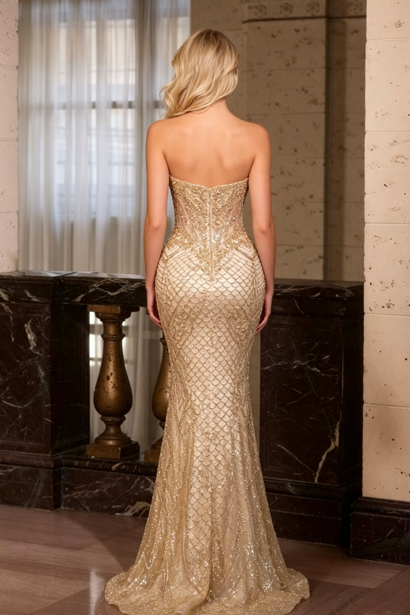 Sweetheart Mermaid Sheer Corset Long Prom Dress