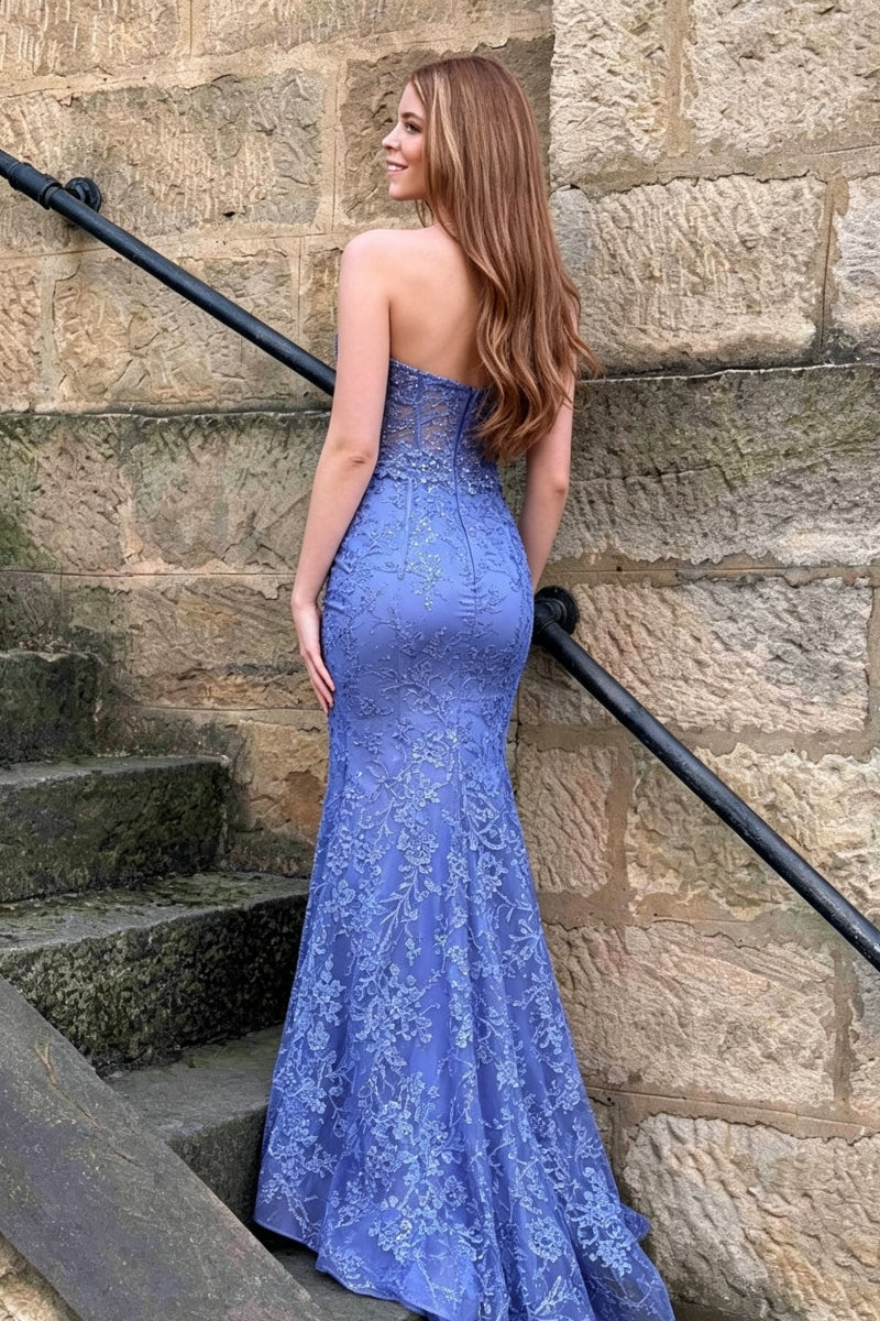Sweetheart Mermaid Sheer Corset Prom Dress with Appliques