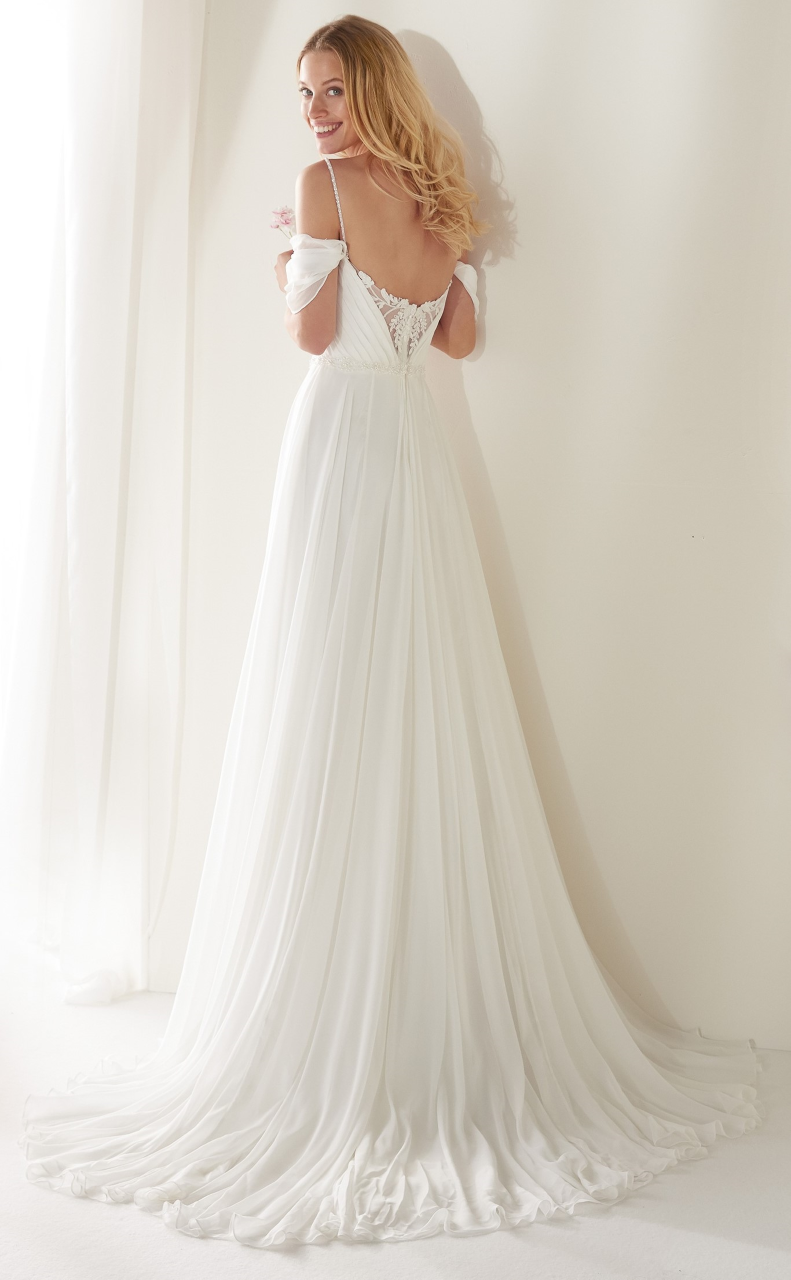 White Chiffon Lace Appliques Wedding Dress Off Shoulder Spaghetti Straps Sheath Bridal Dress Long Prom Dress