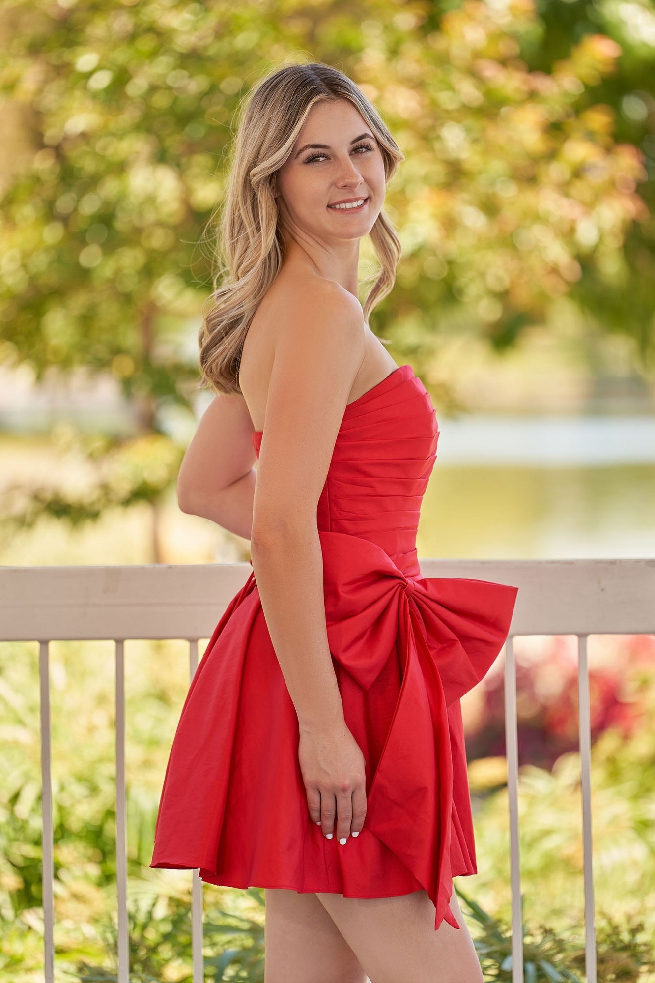 A-Line Red Strapless  Homecoming Dress Short Prom Dress with Bow