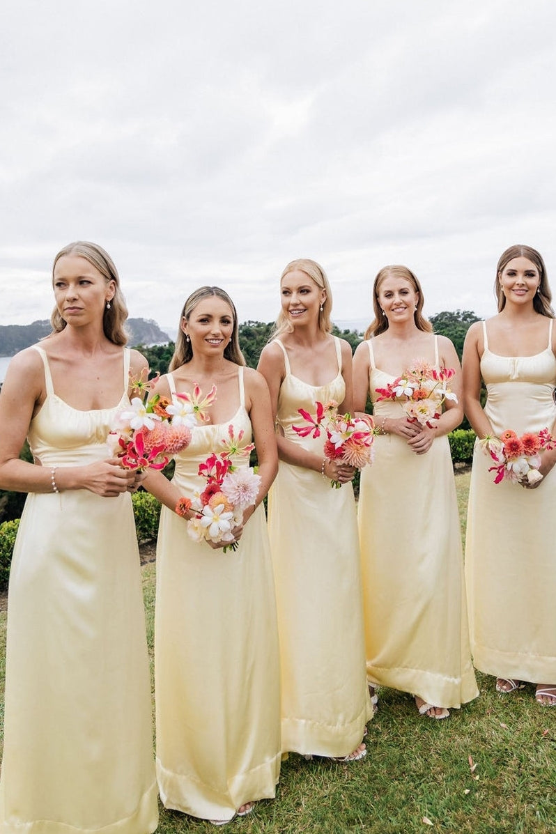 Spaghetti Straps Long Bridesmaid Dress With Cut-Out Waist