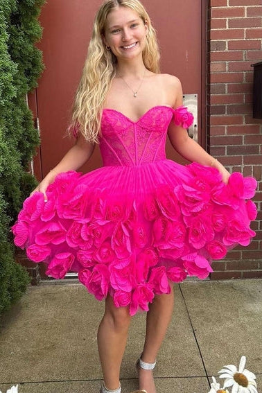 A-Line Off the Shoulder Homecoming Dress With Floral Skirt