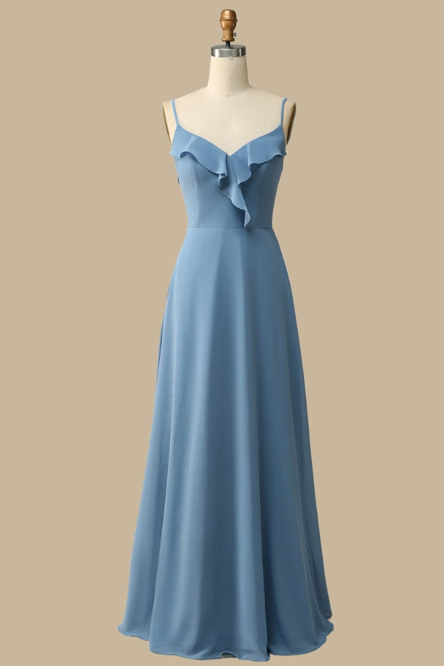 Ruffles Chiffon Bridesmaid Dress Lace Up Long A-Line Maid of Honor Dress