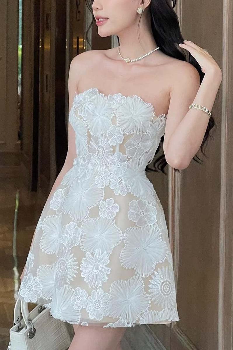 Strapless Appliqued Tulle A-Line Homecoming Dress Short Prom Dress