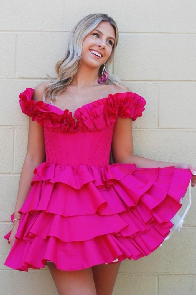 Off the Shoulder Homecoming Dress  Short Prom Dress  with Ruffle