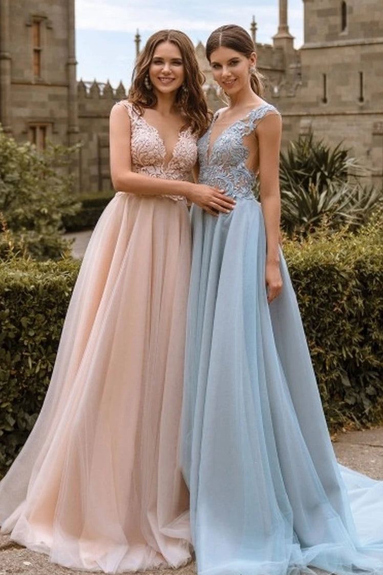 Lace V Neck A-Line Bridesmaid Dress With Sheer Bodice