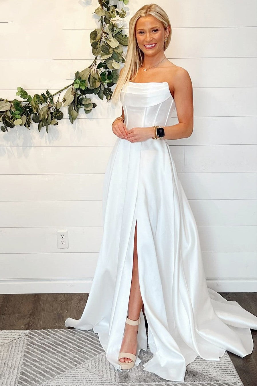 A-Line  Long Wedding Dress With Strapless Sheer Back