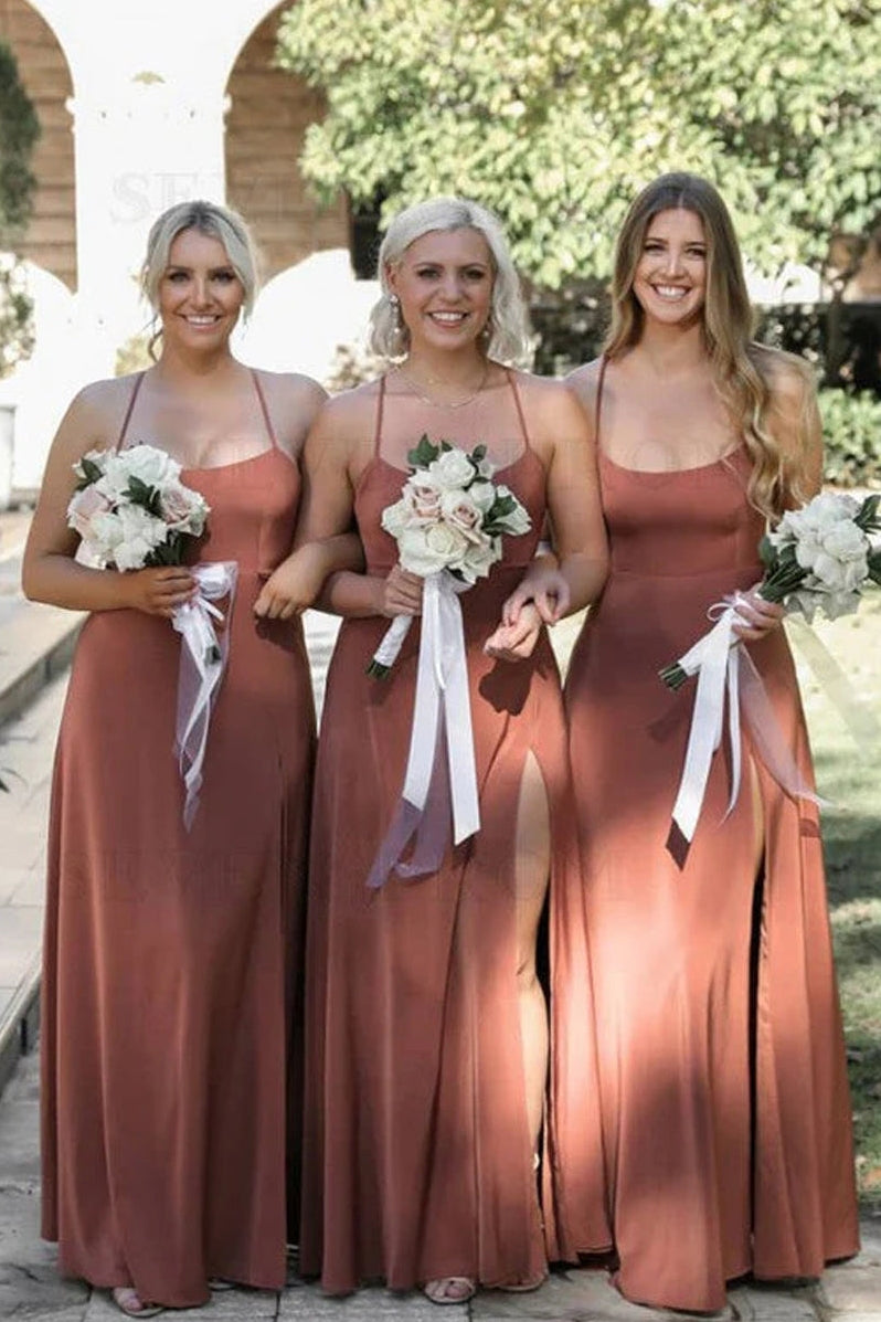 Simple Dusty Rose Bridesmaid Dress With Criss-Cross Straps Back