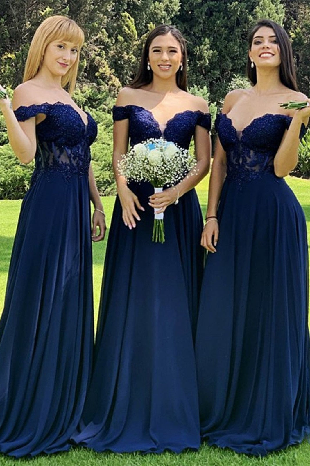 Off Shoulder Lace Beaded Bridesmaid Dresses
