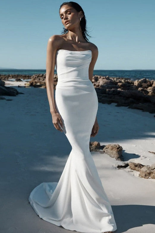 Mermaid Satin Sleeveless Wedding Dress With Sweep Train