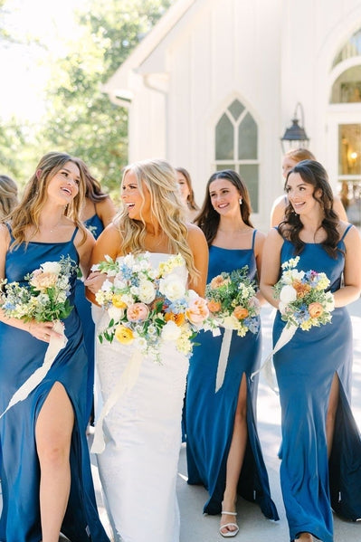 Silk Satin Mermaid Bridesmaid Dress With Bow And Slit