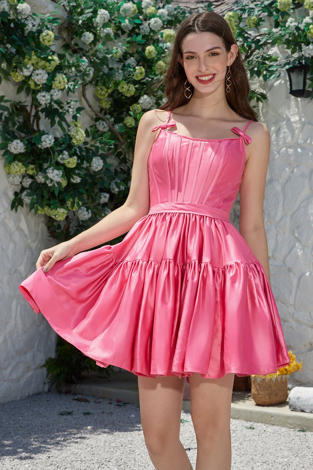 Stylish A-Line  Fuchsia  Homecoming Dress Short Prom Dress  with Bowknot