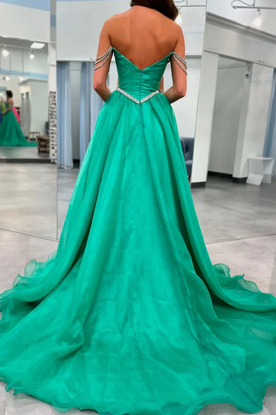 2026 Green Slit Prom Dress Beaded Off The Shoulder Evening Gown
