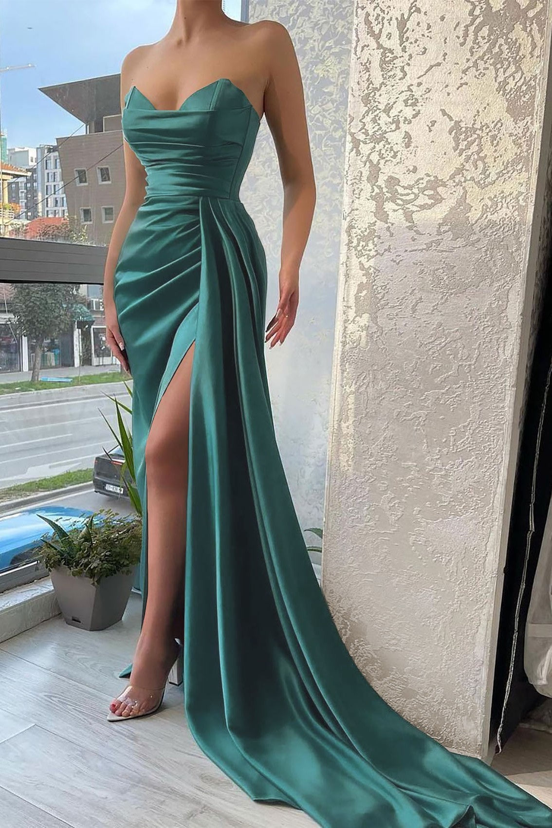 2026 Sweetheart Strapless Prom Dress With High Split
