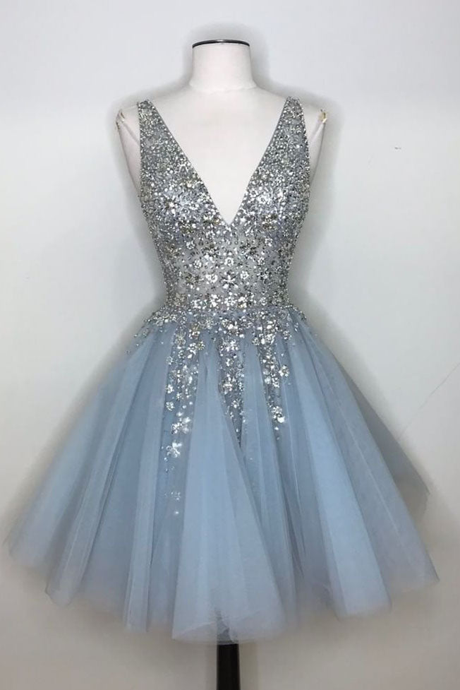 V-Neck Sequins Homecoming Dress