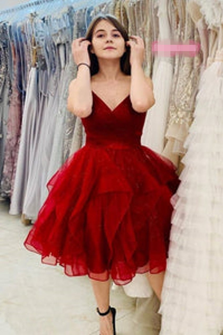 Red Homecoming Dress with Side Draping