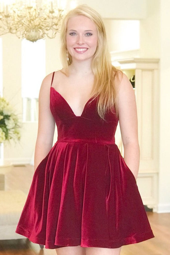 Sexy Velvet Plunging neck Homecoming Dress