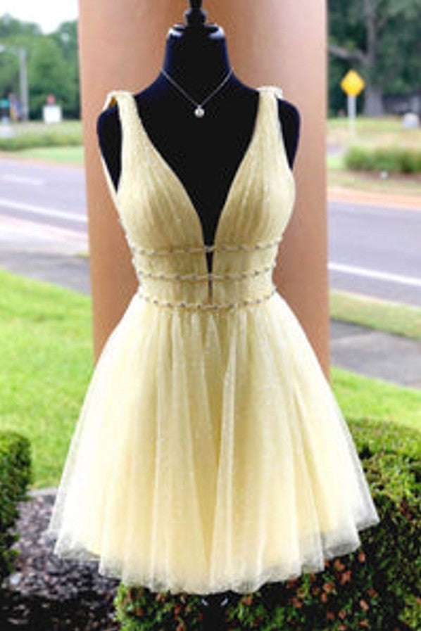 Sparkling Beading Plunging neck Homecoming Dress